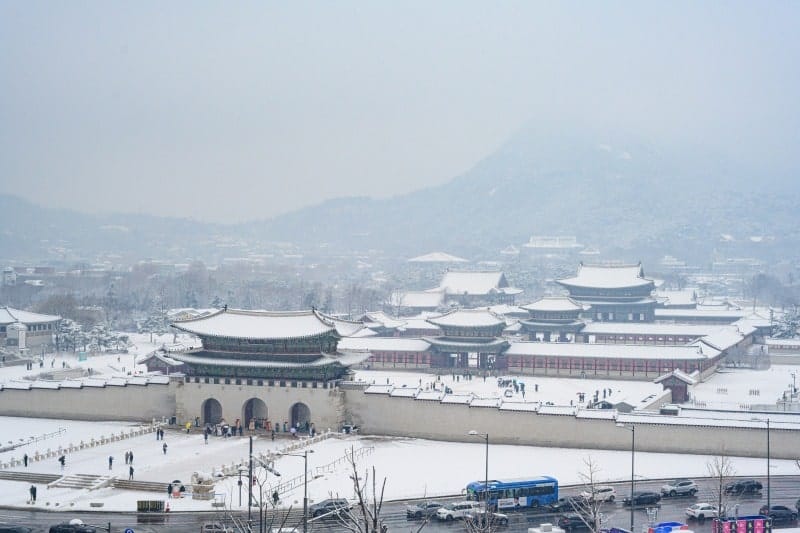 韓国の雪景色